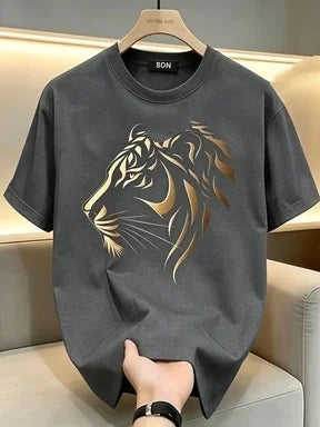 Luxury Gold Foil Tiger Print Men's T-Shirt, High Quality Casual Short Sleeve Tee, Trendy Streetwear for Men, Summer Fashion Tops