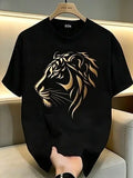 Luxury Gold Foil Tiger Print Men's T-Shirt, High Quality Casual Short Sleeve Tee, Trendy Streetwear for Men, Summer Fashion Tops