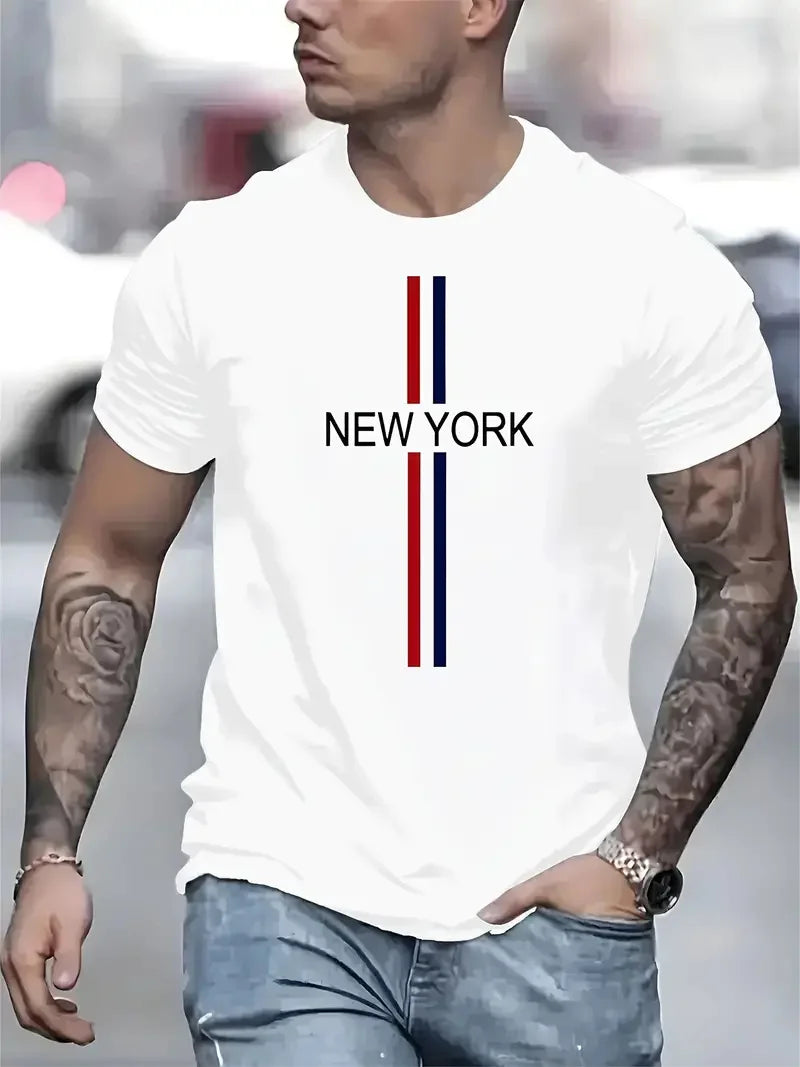 Men's Simple Letter Printed T-shirt Summer Daily Casual Round Neck Short Sleeve Loose Comfortable Fashion Simple Short Sleeve