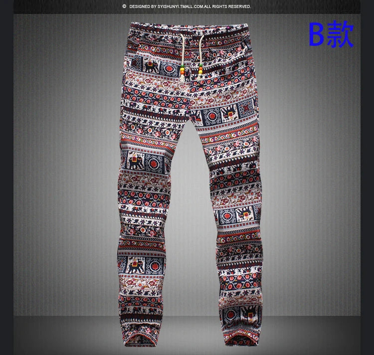 Euro Size 2026 New Fashion Spring Men Floral Print Joggers Male Casual Summer Pants Mens Sweatpants Linen Pants Men Trousers