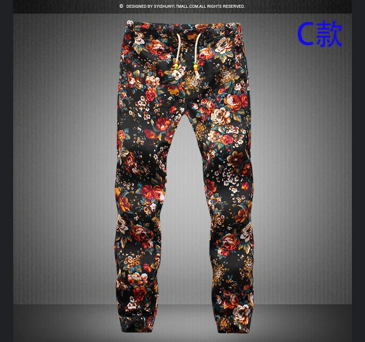 Euro Size 2026 New Fashion Spring Men Floral Print Joggers Male Casual Summer Pants Mens Sweatpants Linen Pants Men Trousers
