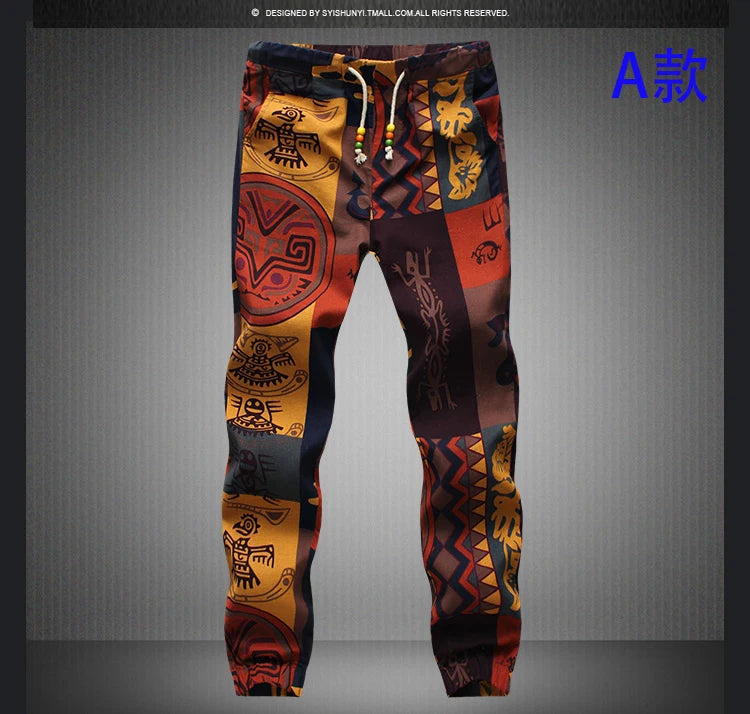 Euro Size 2026 New Fashion Spring Men Floral Print Joggers Male Casual Summer Pants Mens Sweatpants Linen Pants Men Trousers