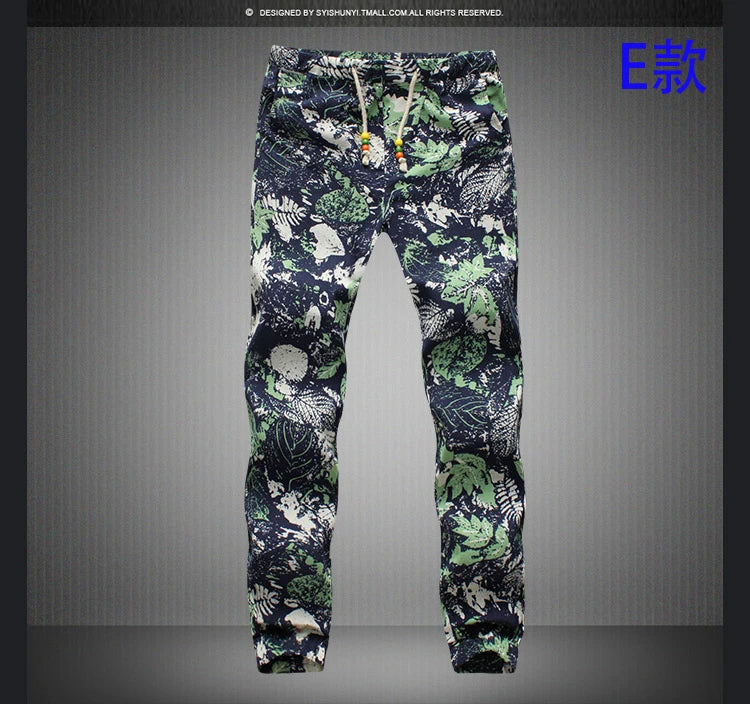 Euro Size 2026 New Fashion Spring Men Floral Print Joggers Male Casual Summer Pants Mens Sweatpants Linen Pants Men Trousers