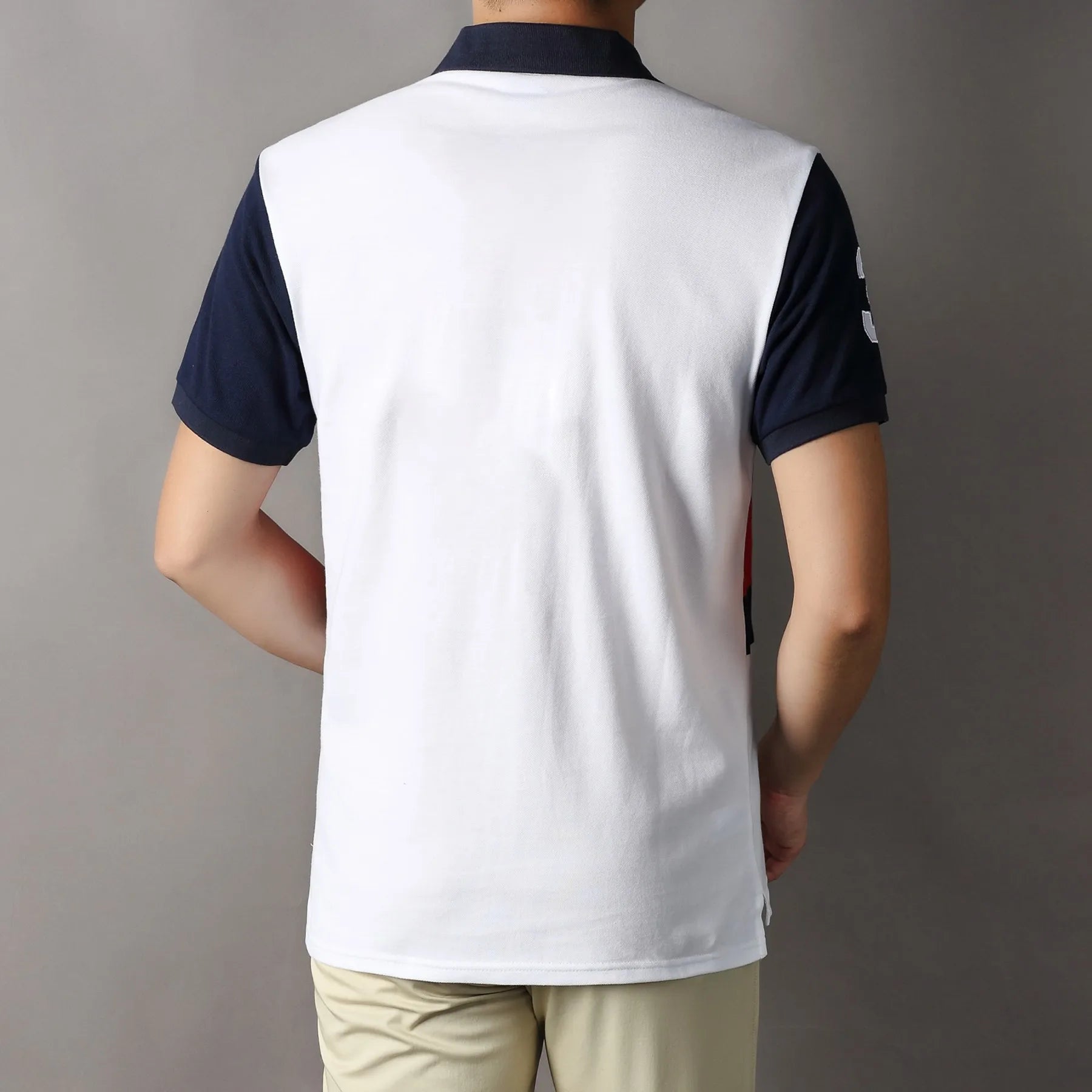 New polo shirt men's embroidery patchwork color contrast slim classic fashion original design polo collar pure cotton breathable
