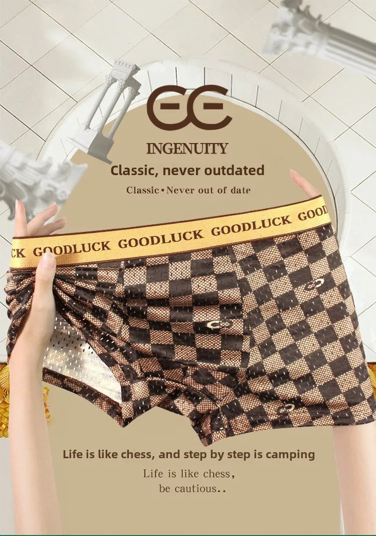 MAIMENGGO 4pc Men's ice silk underwear flat corner pants youth sports mesh breathable square corner shorts  without Box