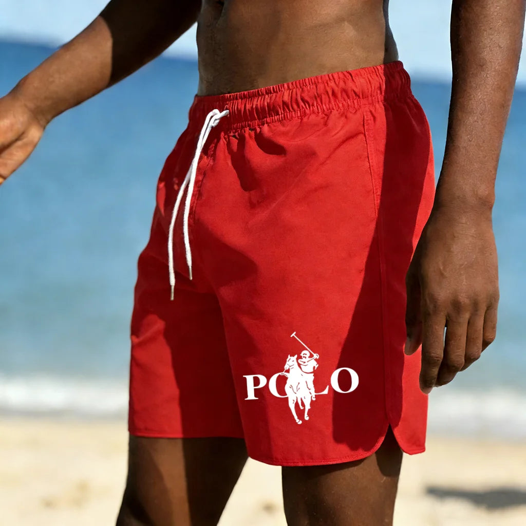 Men's trendy printed beach pants, lightweight and breathable quick drying shorts, daily wear for beach vacation swimming