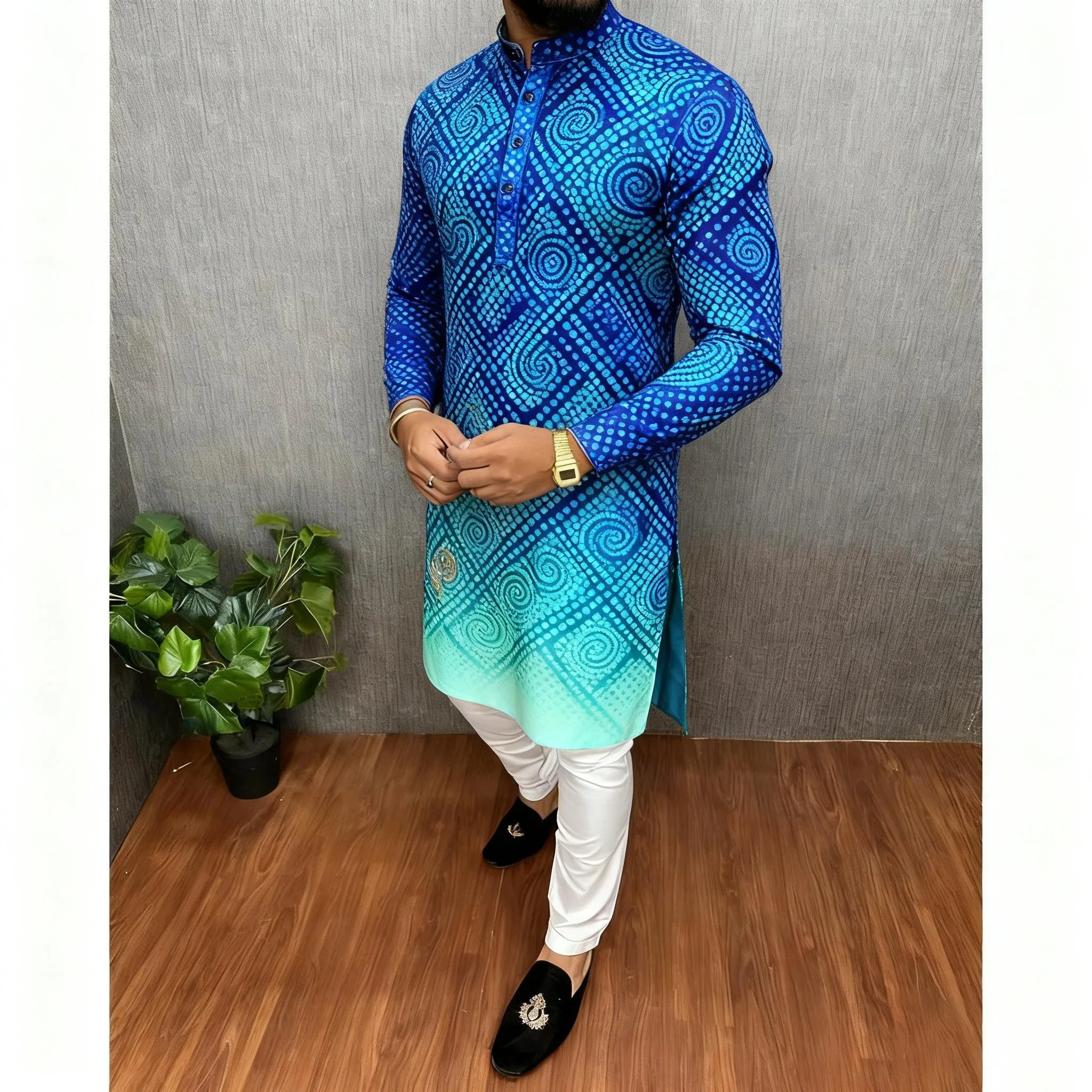 2026 Summer Men'S Digital Printed Kurta Vardha Regular Fit Mandarin Collar All Occasions Arabe Hombre Ropa Marokkaanse Kaftan