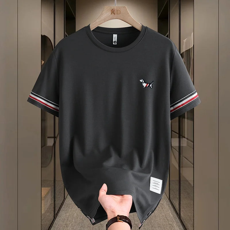 men's summer luxury high quality t-shirt round neck brand embroidery dog short sleeves tops leisure trend ventilate men swear