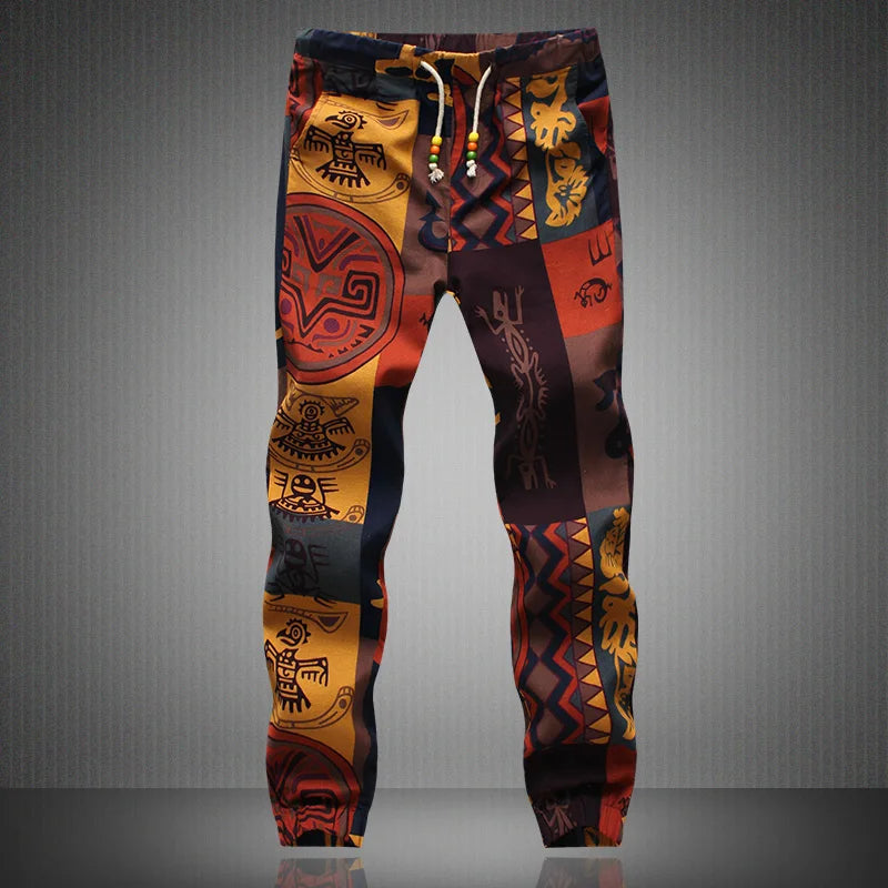 Euro Size 2026 New Fashion Spring Men Floral Print Joggers Male Casual Summer Pants Mens Sweatpants Linen Pants Men Trousers