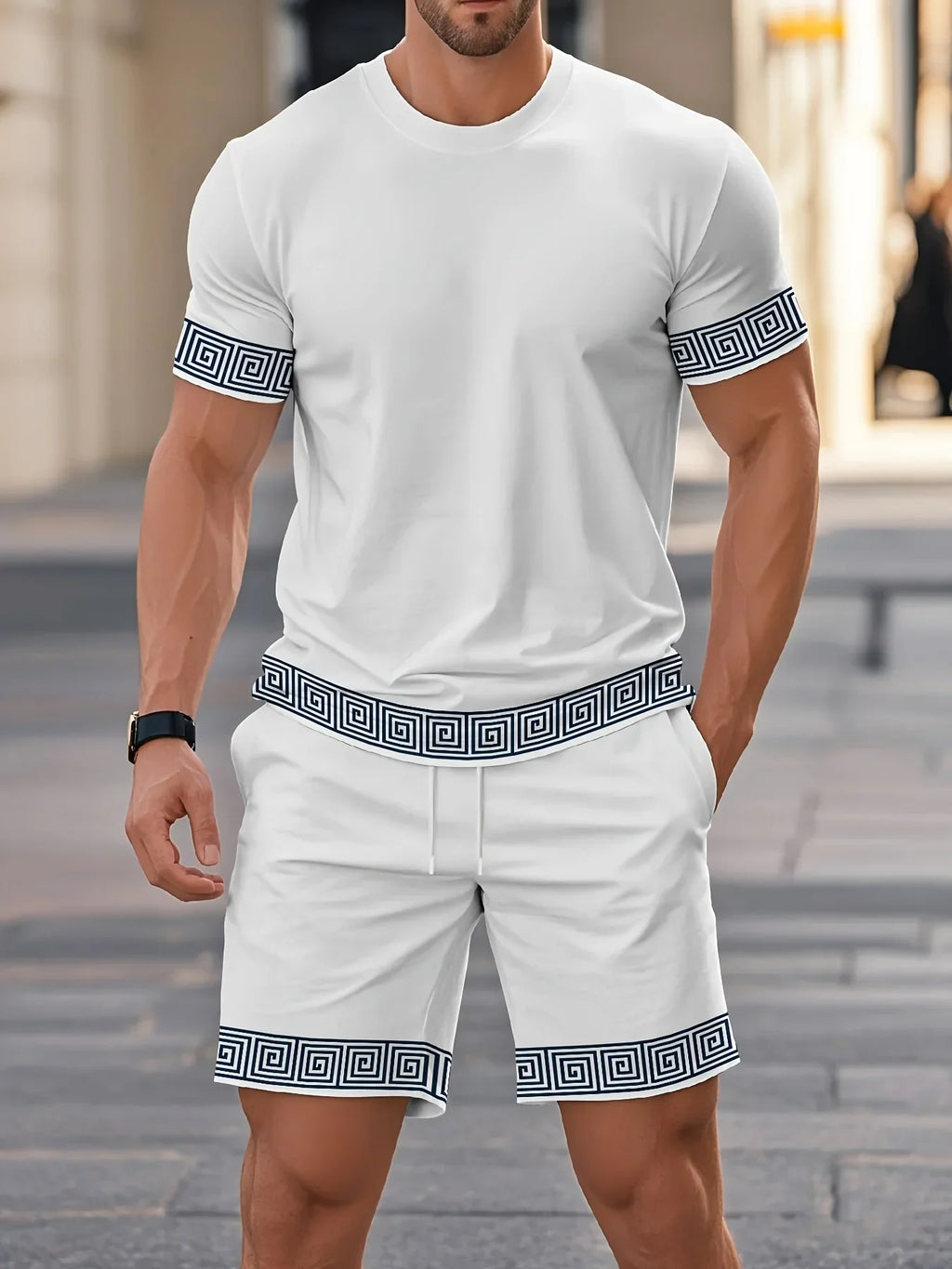 Summer Hot Selling Men's 3D Printed Polyester Short Sleeved Shorts Set, Fashionable Casual Breathable Set, Daily Wear