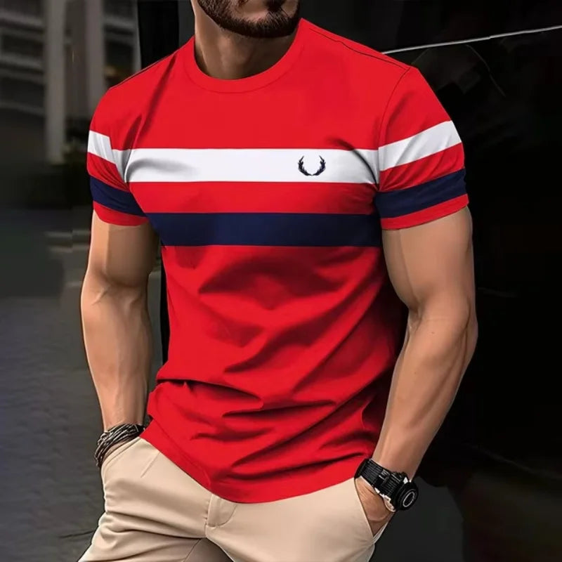 3D Print Colorful Stripes T Shirt For Men Color Block Pattern Short-Sleeved Tees Harajuku Streetwear Tops O-Neck T-Shirt Clothes