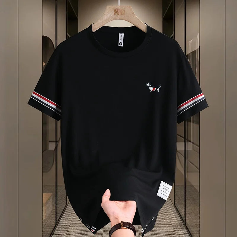men's summer luxury high quality t-shirt round neck brand embroidery dog short sleeves tops leisure trend ventilate men swear