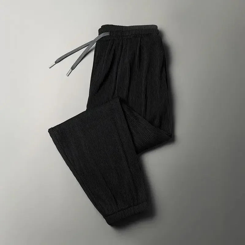 2026 Summer Ice Silk Ultra-thin Pants Men's Loose Straight Section Drape Ice Silk Pants Wide Leg Sports Casual Pants Fits
