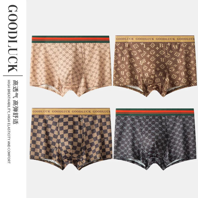 MAIMENGGO 4pc Men's ice silk underwear flat corner pants youth sports mesh breathable square corner shorts  without Box