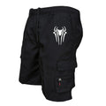 Men's Spider Print Cargo Shorts Male Outdoor Overalls Elastic Waist Cycling Shorts Multi-pockets Loose Work Beach Sports Shorts