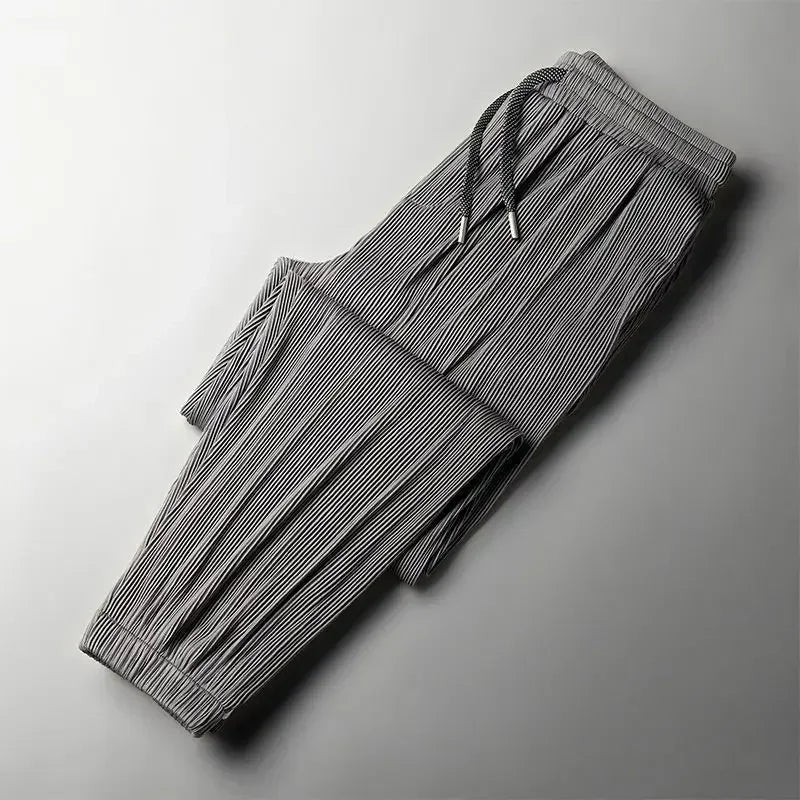 2026 Summer Ice Silk Ultra-thin Pants Men's Loose Straight Section Drape Ice Silk Pants Wide Leg Sports Casual Pants Fits