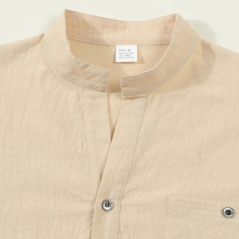 Men's Lightweight Shirts Long Sleeve Henley Cotton Linen Shirts for Male Beach Hawaiian V-neck Top Breathable Polo Shirts top