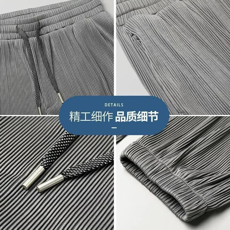 2026 Summer Ice Silk Ultra-thin Pants Men's Loose Straight Section Drape Ice Silk Pants Wide Leg Sports Casual Pants Fits
