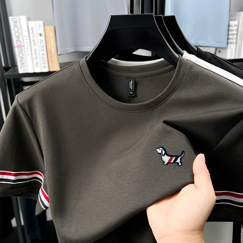 men's summer luxury high quality t-shirt round neck brand embroidery dog short sleeves tops leisure trend ventilate men swear