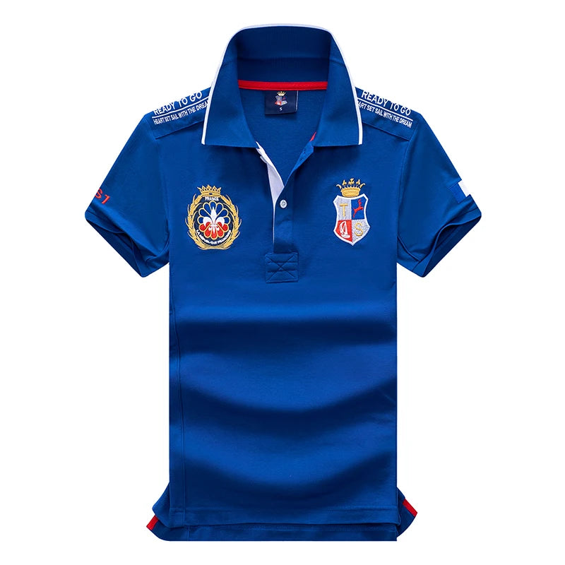 Men's polo shirt France short sleeve Royal leisure sports party cotton embroidered with slit contrast color original