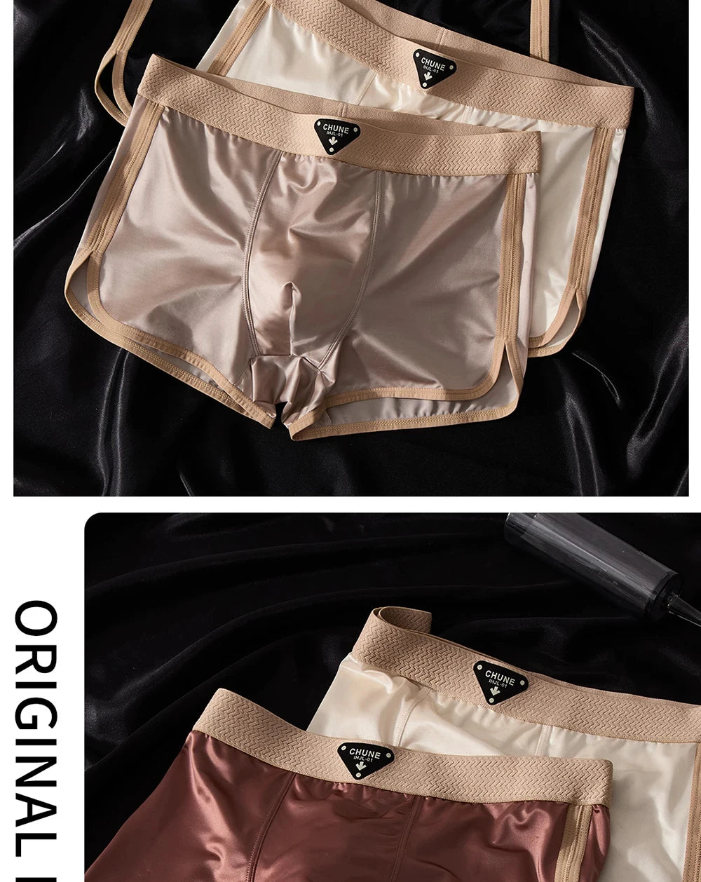 3PCS/Pack Luxury Satin-like Ice Silk Men's Panties Hygroscopic Breathable Double-layer Silk Crotch Boxer High Elastic Underpants