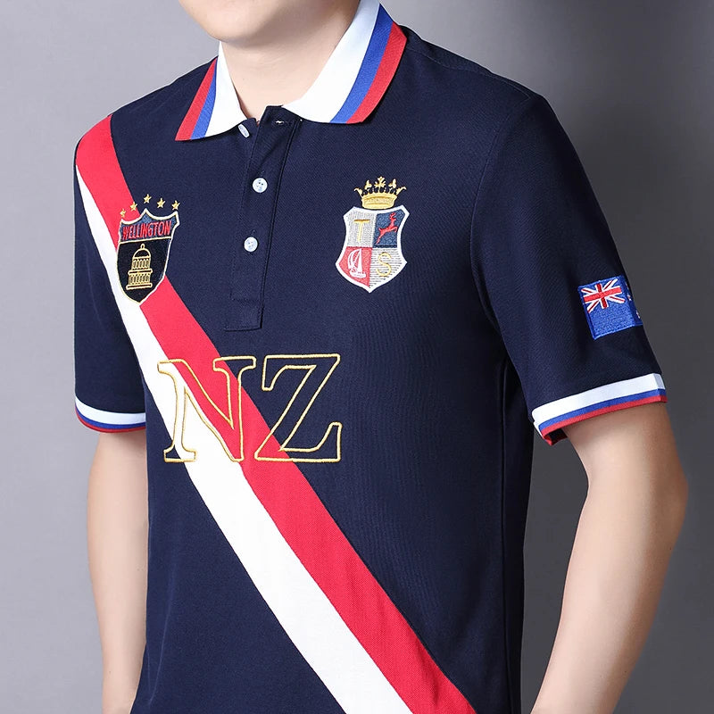 Men's polo shirt New Zealand Pacific Ocean cotton embroidery stitching color classic fashion original design pure cotton quality