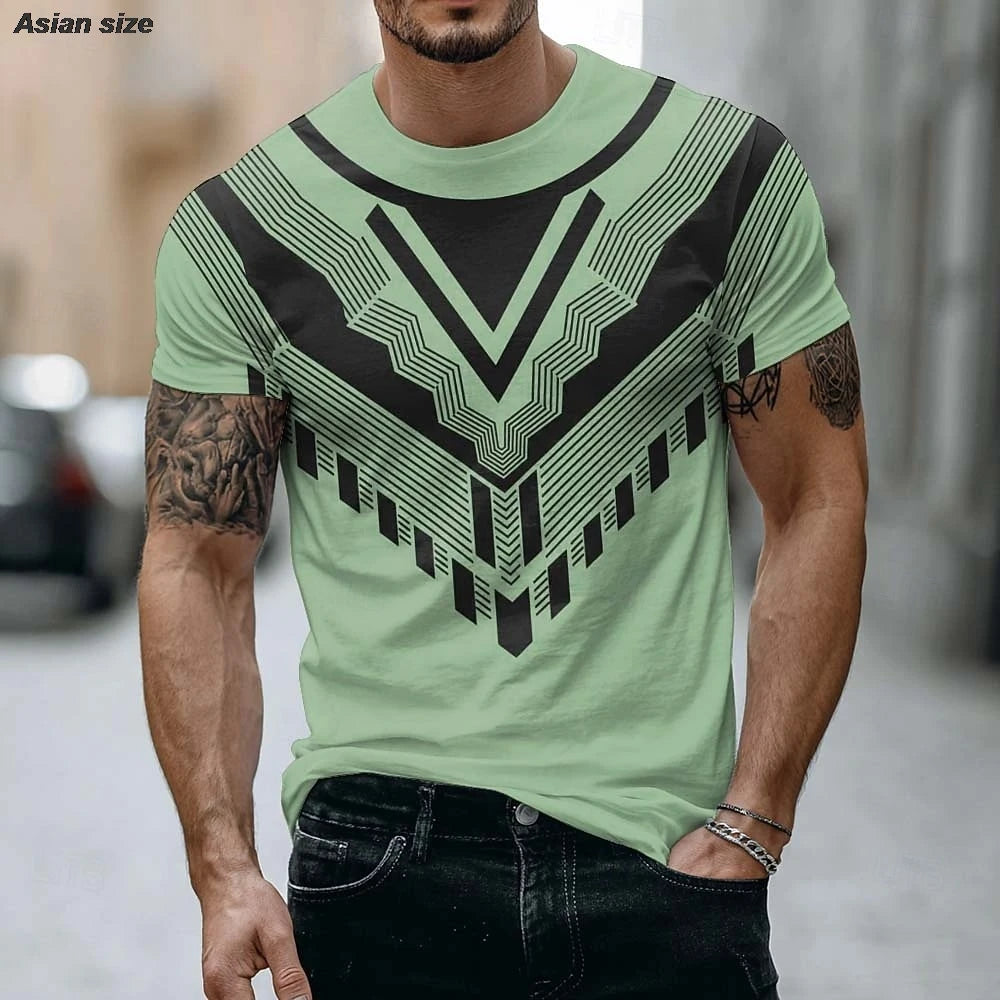 Mens T Shirt Geometric V Shape Print Modern Minimalist Graphic Tee Beige Urban Style Short Sleeve Crew Neck Top Clothing Apparel