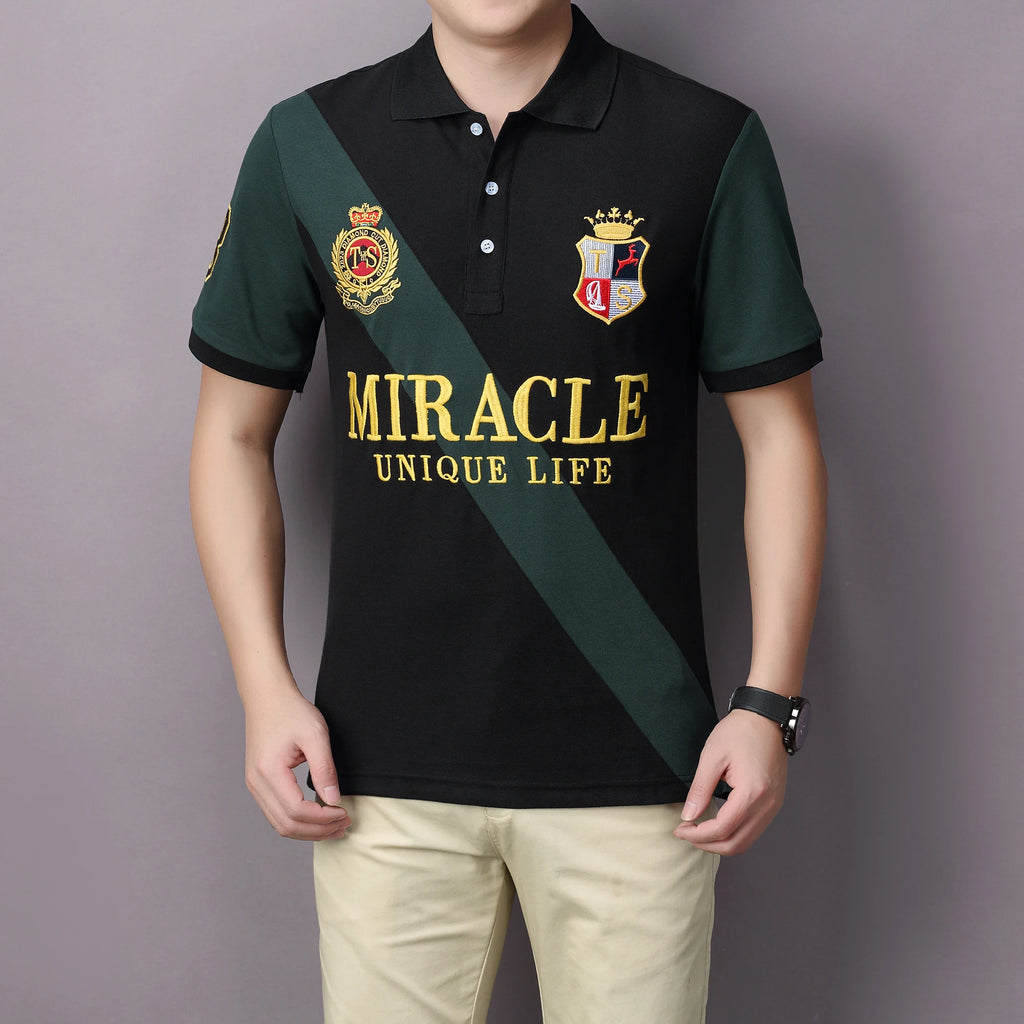 Men's polo shirt MIRACLE embroidery stitching color contrast classic fashion original design polo collar pure cotton breathable
