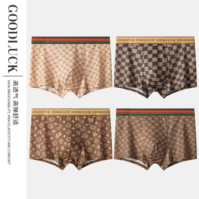 MAIMENGGO 4pc Men's ice silk underwear flat corner pants youth sports mesh breathable square corner shorts  without Box