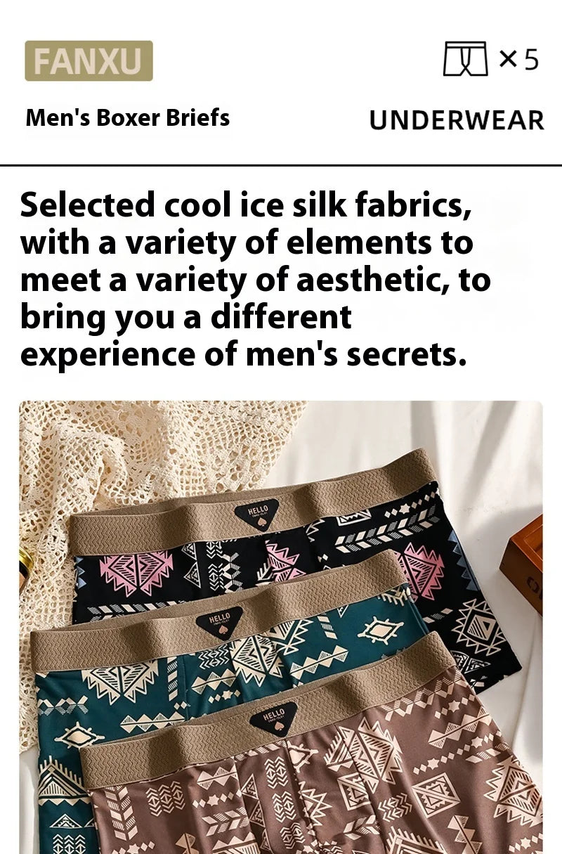 1pcs Men's Underwear Ice Silk Boxer Shorts Plus Size 6XL Underpants Breathable Sexy Slim Panties Print Lingerie Wholesale 5803