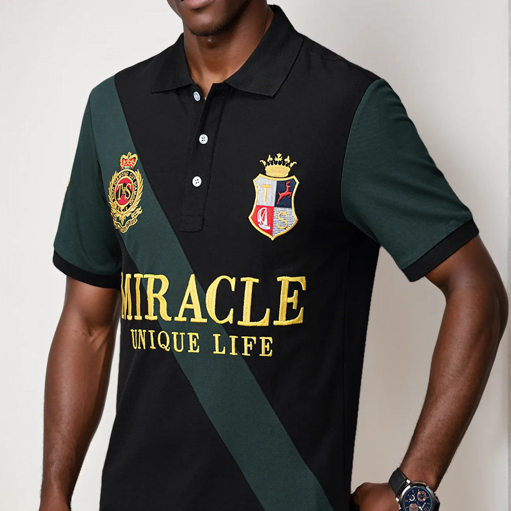 Men's polo shirt MIRACLE embroidery stitching color contrast classic fashion original design polo collar pure cotton breathable