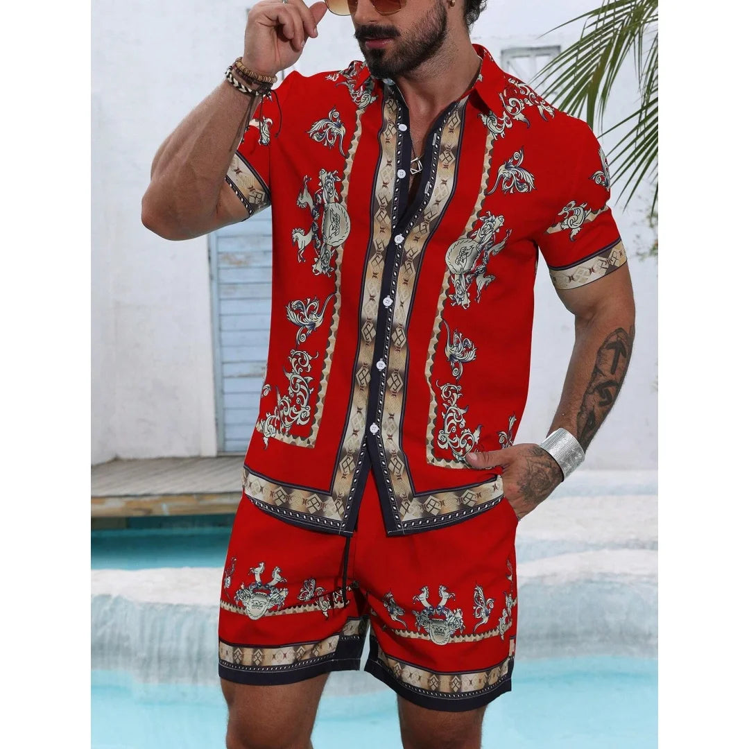 2025 Striped Shirt Set Mens Short Sleeved Shirt Summer Short Sleeved Shirt Beach Shorts Casual Street Set Y2K Casual Shorts