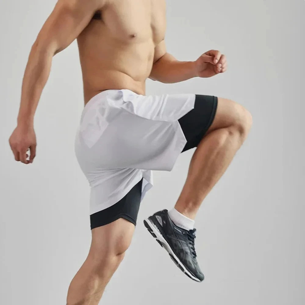 2026 Men's 2-in-1 Running Shorts, High-Quality Elastic Double-Layer Shorts, Breathable and Lightweight, Teen Training Shorts, Sp