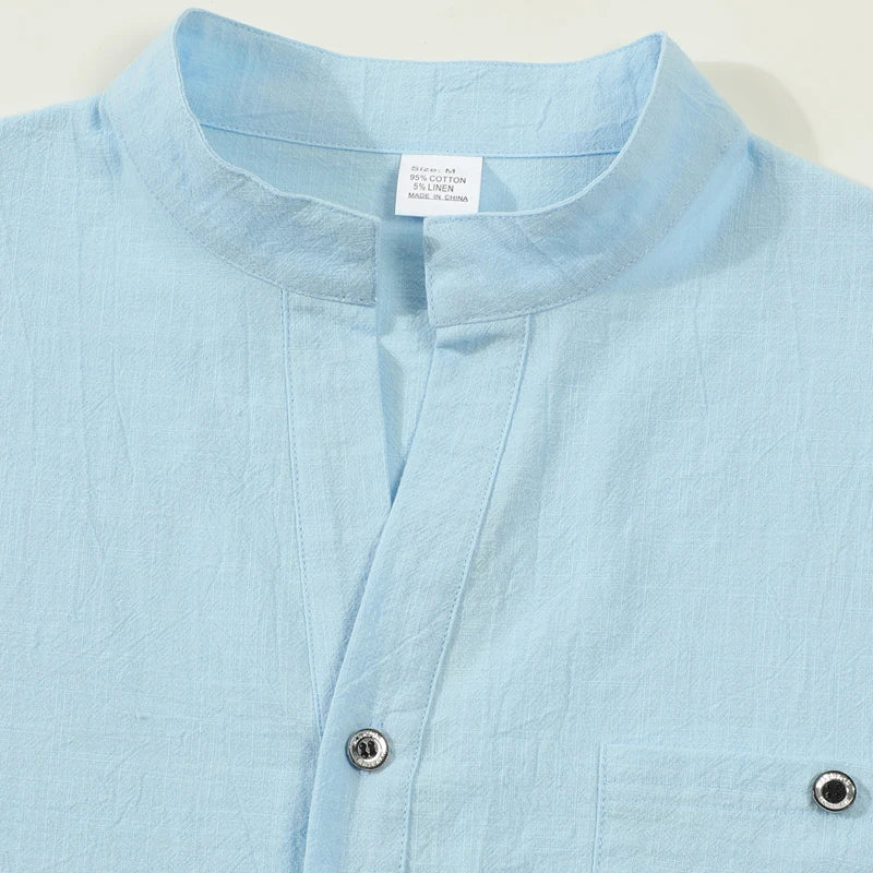 Men's Lightweight Shirts Long Sleeve Henley Cotton Linen Shirts for Male Beach Hawaiian V-neck Top Breathable Polo Shirts top