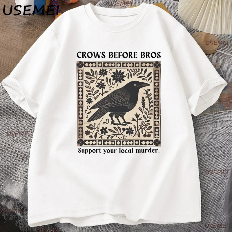 Crows Before Bros T-Shirt Men Women Graphic T Shirts Unique Bird Nature Tshirt Halloween Cotton Round Neck T Shirts