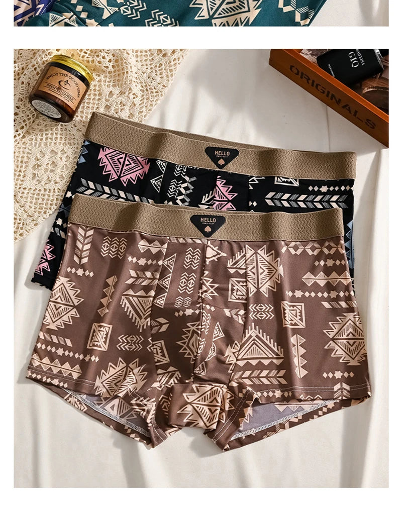 1pcs Men's Underwear Ice Silk Boxer Shorts Plus Size 6XL Underpants Breathable Sexy Slim Panties Print Lingerie Wholesale 5803
