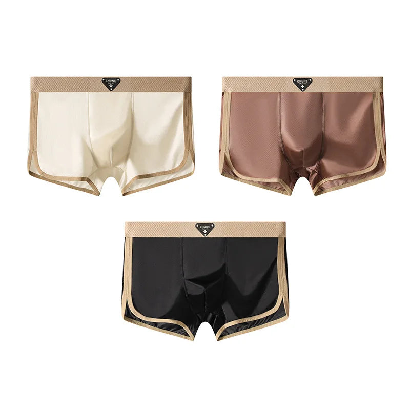 3PCS/Pack Luxury Satin-like Ice Silk Men's Panties Hygroscopic Breathable Double-layer Silk Crotch Boxer High Elastic Underpants
