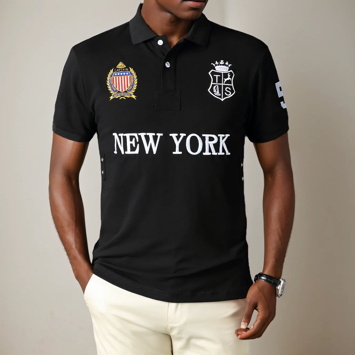 Men's polo shirt USA New York Royal short casual  sport party high-end cotton embroidery luxury contrast color original design