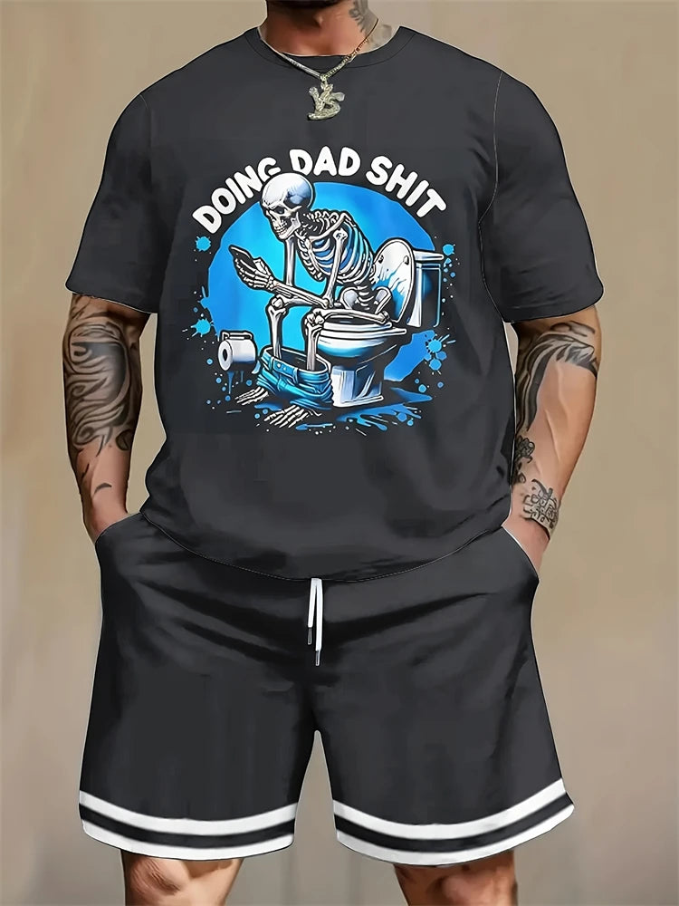 New Men's Round Neck Short Sleeve Shorts Suit Fashionable And Simple For Outdoor Activities And Daily Wear Two-piece Set