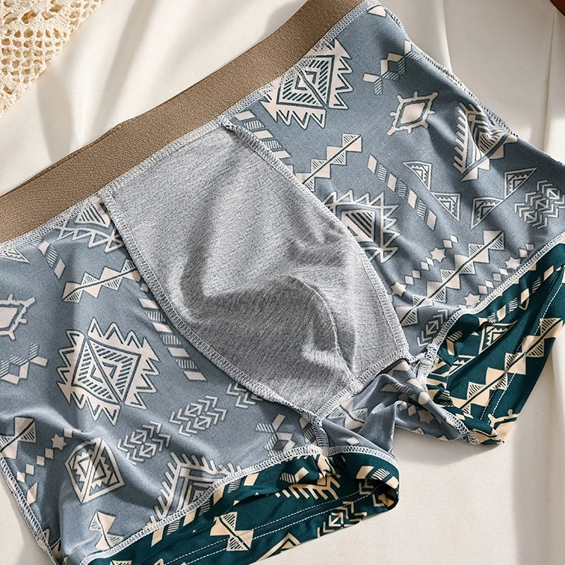 1pcs Men's Underwear Ice Silk Boxer Shorts Plus Size 6XL Underpants Breathable Sexy Slim Panties Print Lingerie Wholesale 5803
