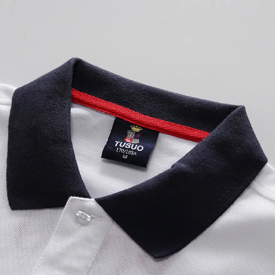 New polo shirt men's embroidery patchwork color contrast slim classic fashion original design polo collar pure cotton breathable