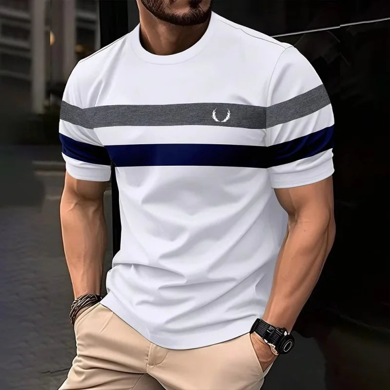 3D Print Colorful Stripes T Shirt For Men Color Block Pattern Short-Sleeved Tees Harajuku Streetwear Tops O-Neck T-Shirt Clothes