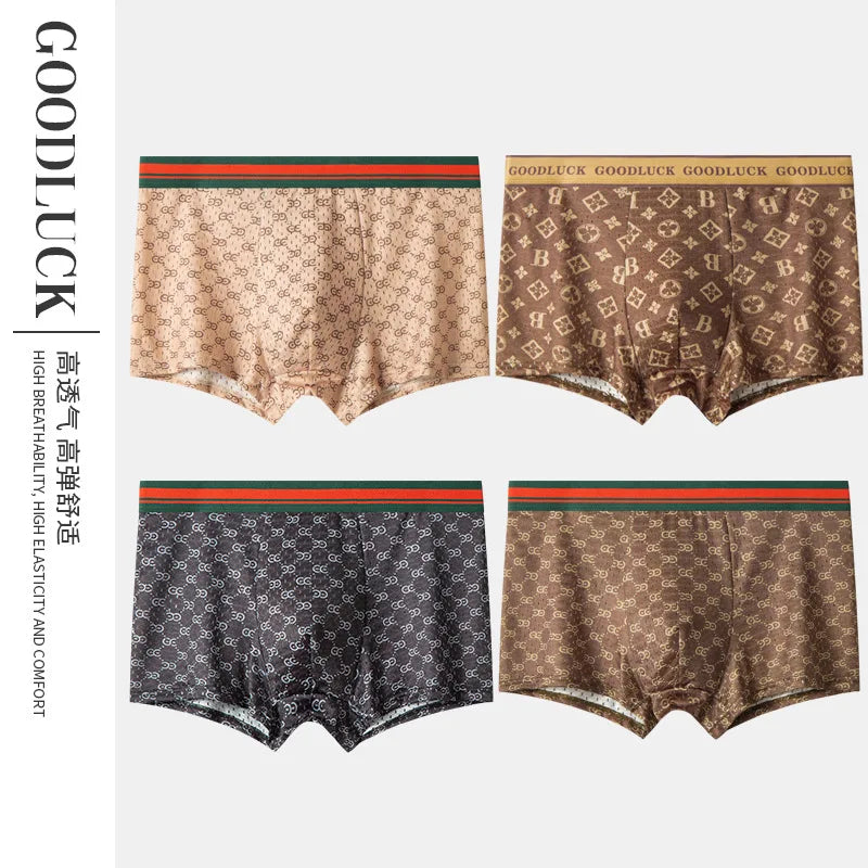 MAIMENGGO 4pc Men's ice silk underwear flat corner pants youth sports mesh breathable square corner shorts  without Box