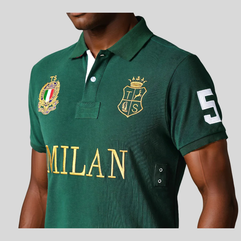 Men's High-Quality Cotton Polo Shirt ITALY GREEN cotton Embroidered "MILAN" Symbol leisure sport New Year's Gift for Men