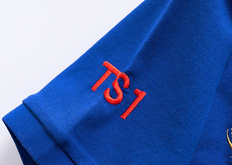 Men's polo shirt France short sleeve Royal leisure sports party cotton embroidered with slit contrast color original