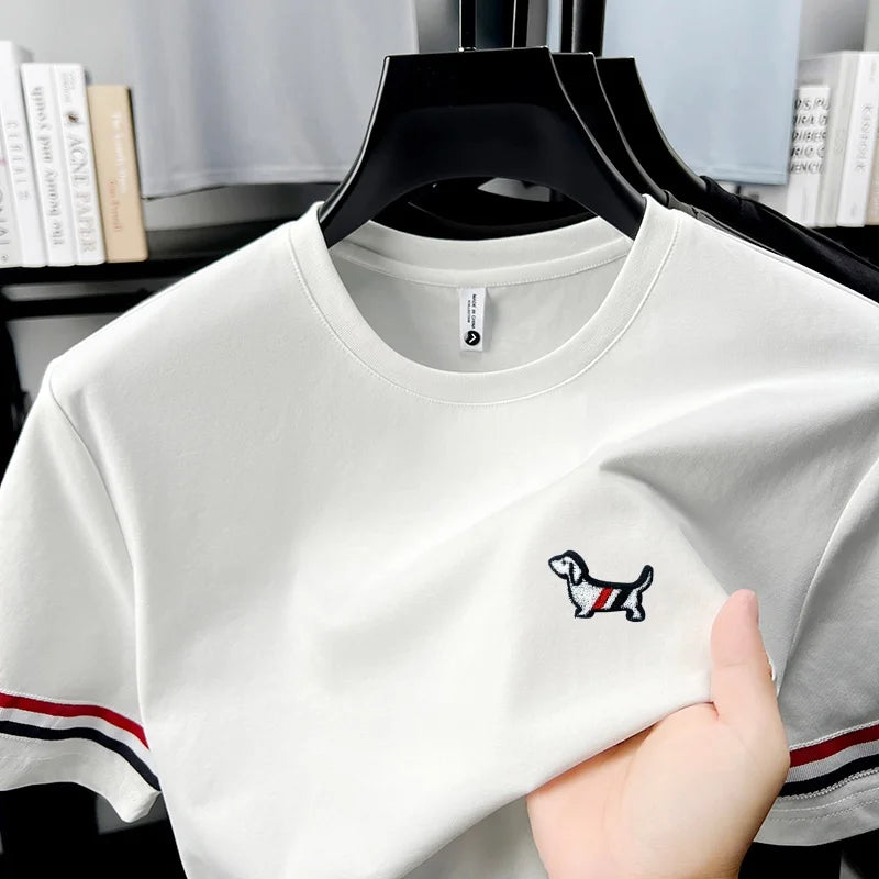 men's summer luxury high quality t-shirt round neck brand embroidery dog short sleeves tops leisure trend ventilate men swear