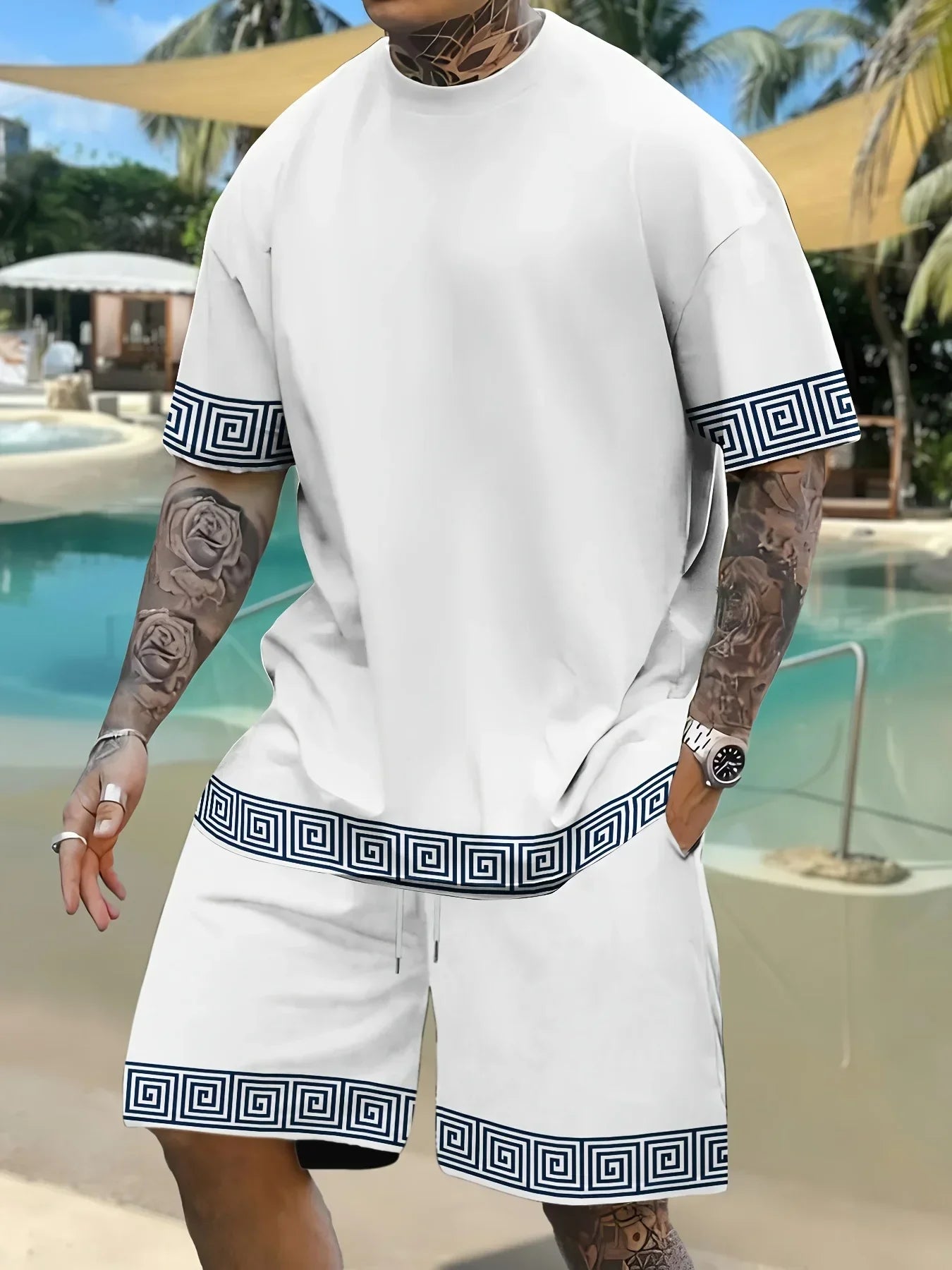 Summer Hot Selling Men's 3D Printed Polyester Short Sleeved Shorts Set, Fashionable Casual Breathable Set, Daily Wear