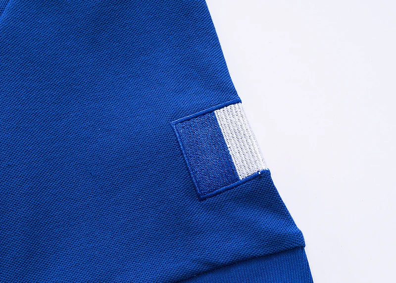 Men's polo shirt France short sleeve Royal leisure sports party cotton embroidered with slit contrast color original