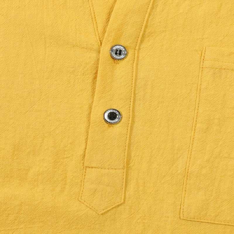 Men's Lightweight Shirts Long Sleeve Henley Cotton Linen Shirts for Male Beach Hawaiian V-neck Top Breathable Polo Shirts top