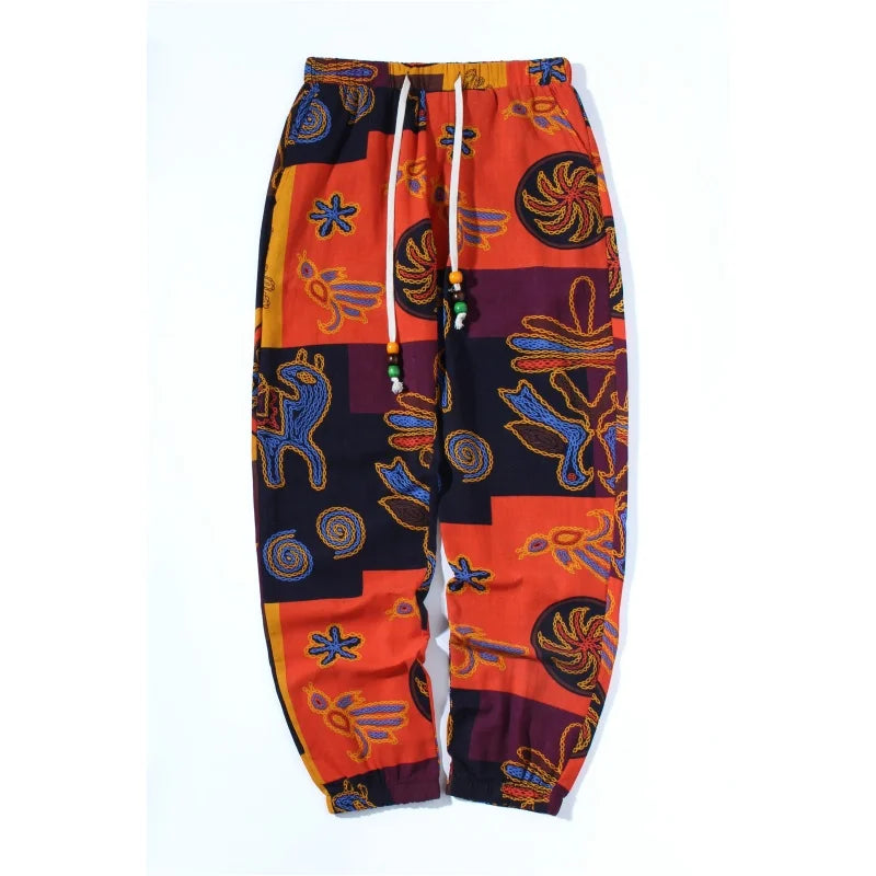 Euro Size 2026 New Fashion Spring Men Floral Print Joggers Male Casual Summer Pants Mens Sweatpants Linen Pants Men Trousers